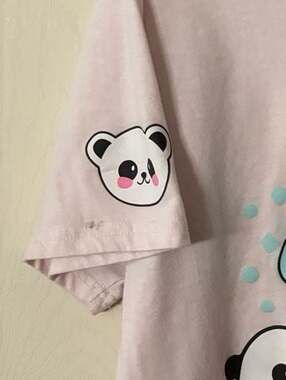 Nicola Bee Juniors Pink Panda Boba Tea & Popcorn Graphic T-Shirt Size L